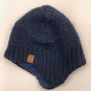 H&M 4-8Y Youth Winter Hat Dark Blue Knit Bear Tag Ear Flaps